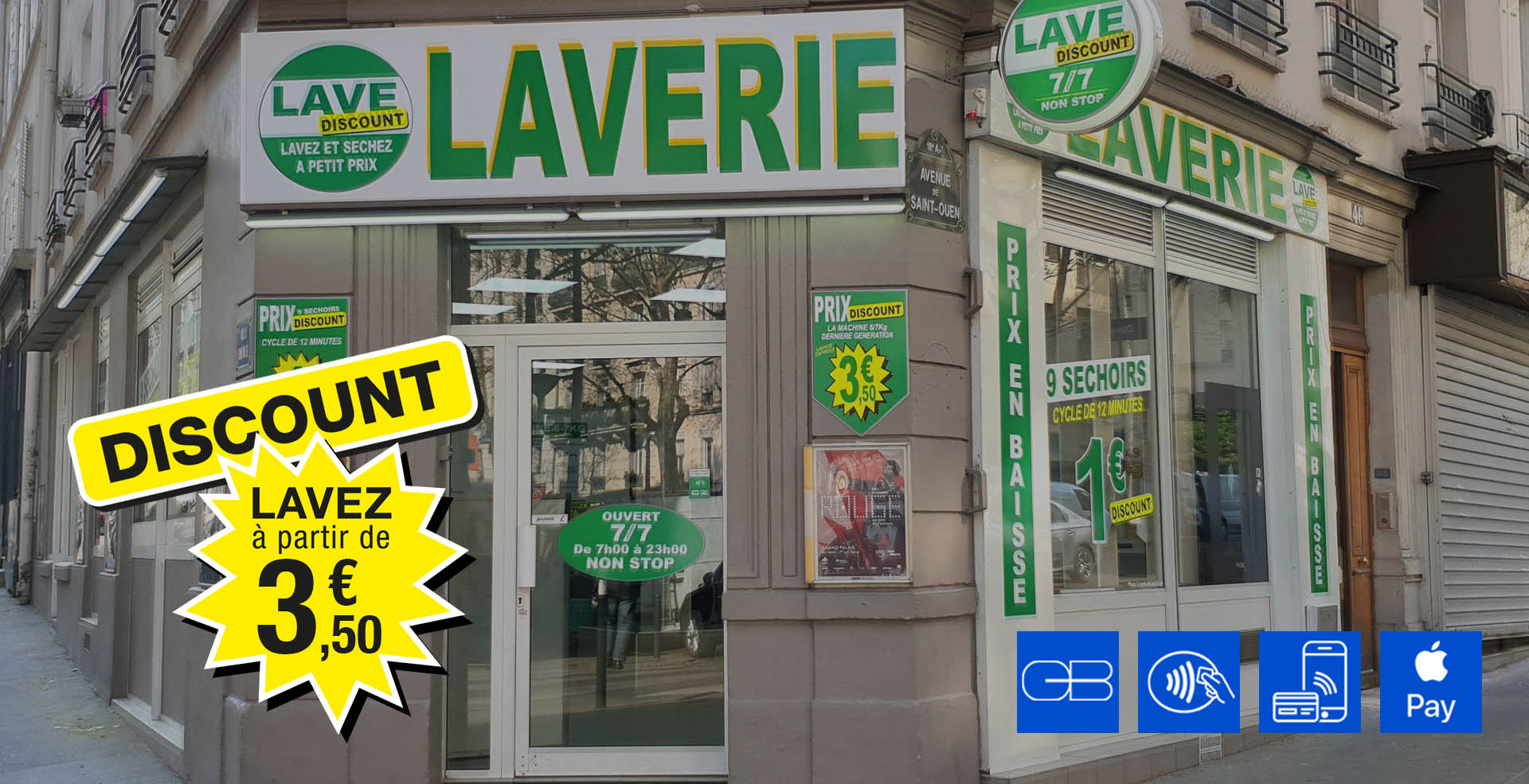 Laverie Automatique MG avenue de Saint Ouen 75018 Paris, 8 Machines à laver et 8 séchoirs